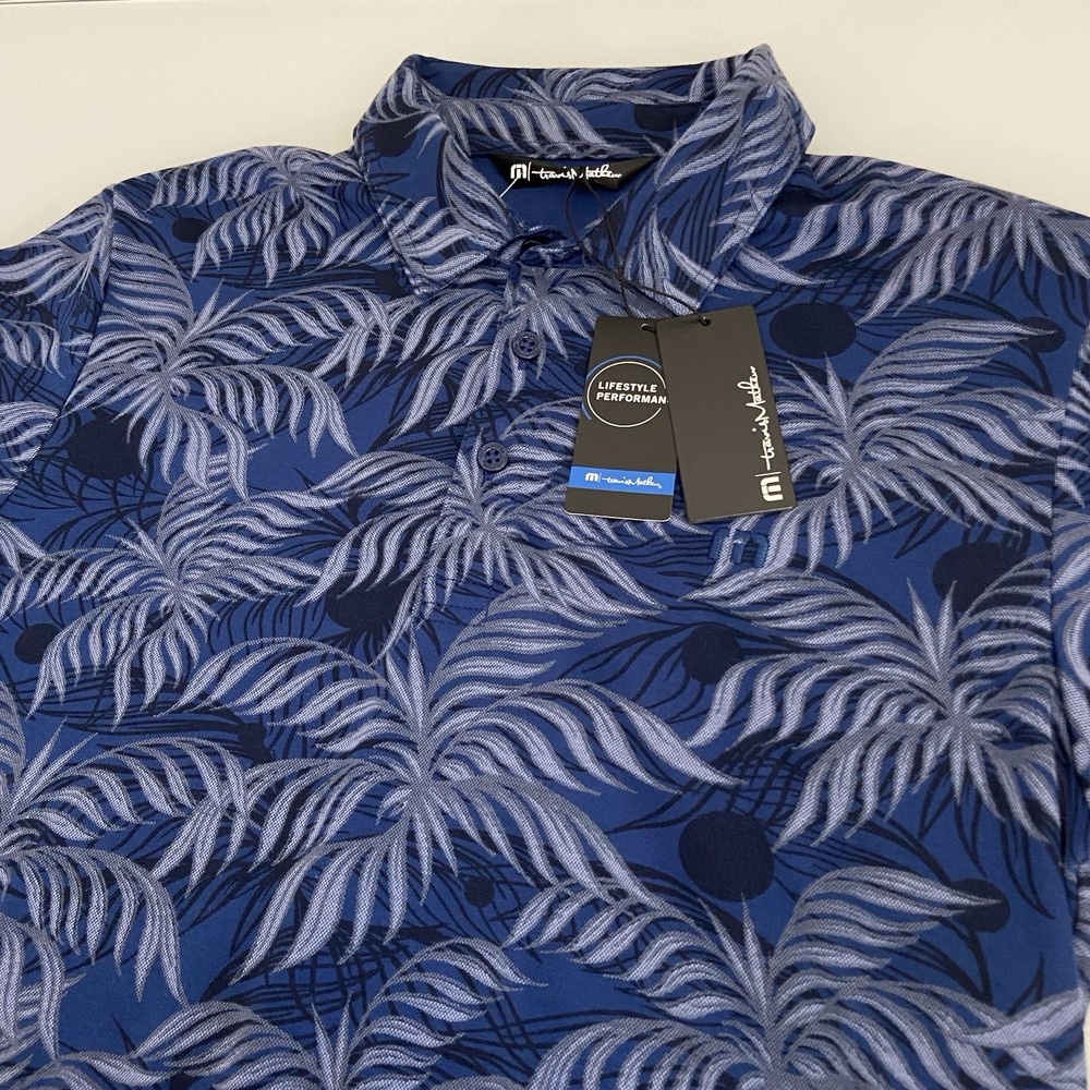 Travis Mathew Mountain Down Golf Polo Men's Small Blue All-Over Floral Print NEW